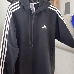 Adidas Men's Black Hoodie with White Stripes